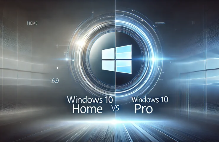 DALL·E 2025-03-04 11.37.05 - A sleek and modern visual representation of Windows 10 Home vs Pro. The image features two abstract, futuristic icons symbolizing each version of Wind